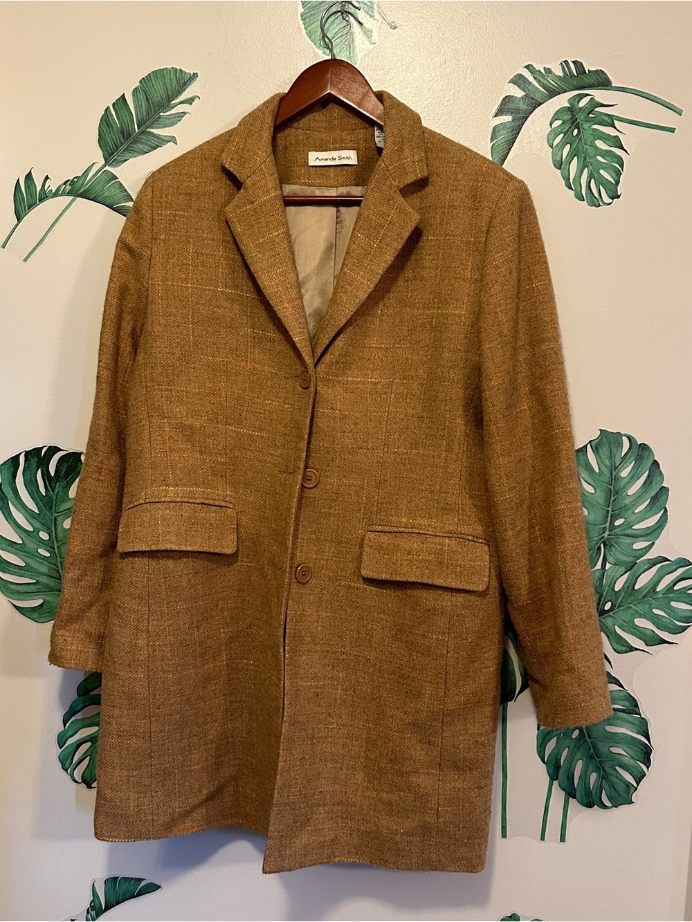 Amanda Smith Tan-Brown Tweed Pea Coat